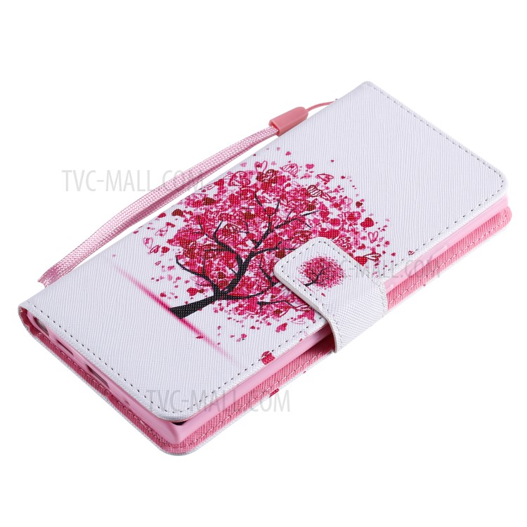 Patterned Leather Shell with Wallet Stand Phone Case for Samsung Galaxy Note20 Ultra / Note20 Ultra 5G - Pink Flower Tree-7