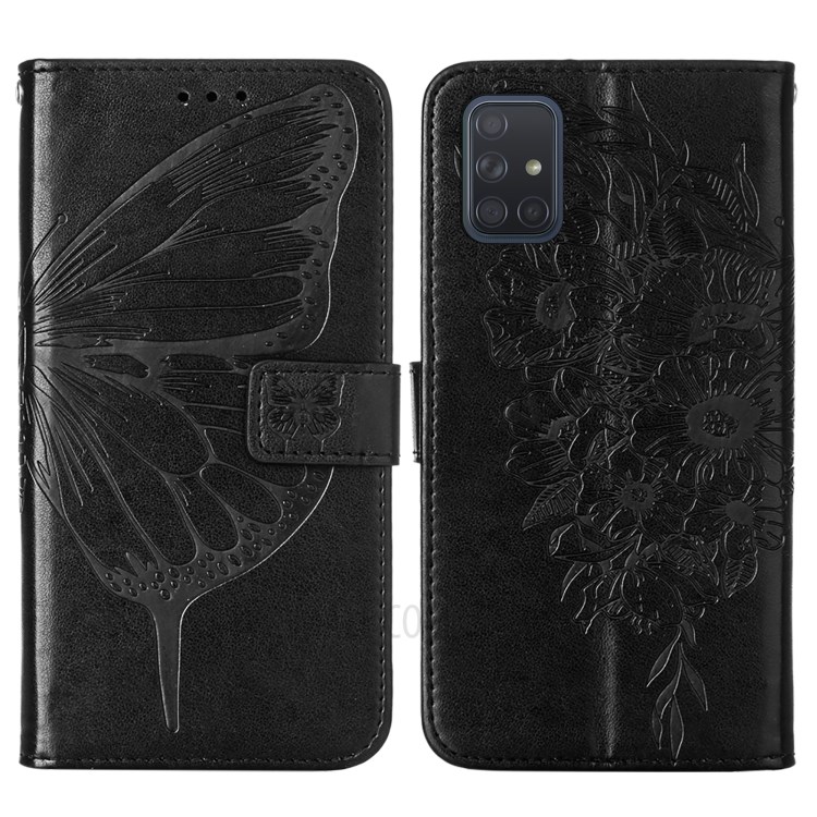 Imprint Butterfly Flower Wallet Stand Leather Case for Samsung Galaxy A71 SM-A715 - Black-3