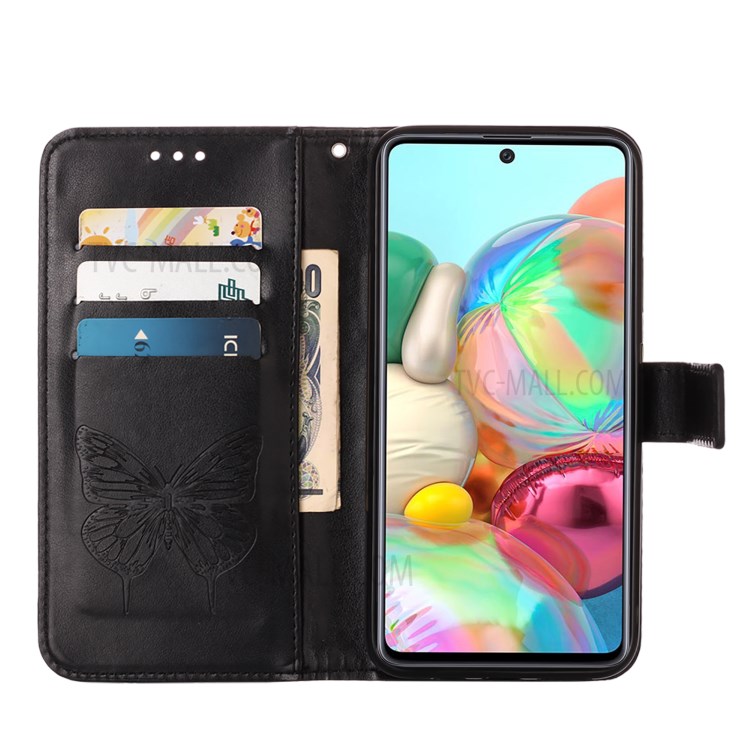 Imprint Butterfly Flower Wallet Stand Leather Case for Samsung Galaxy A71 SM-A715 - Black-5