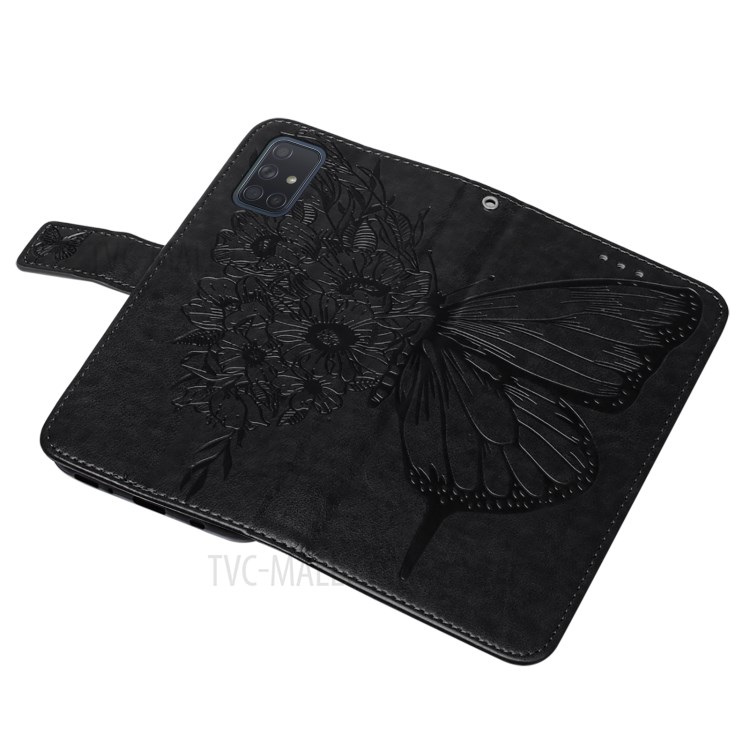 Imprint Butterfly Flower Wallet Stand Leather Case for Samsung Galaxy A71 SM-A715 - Black-6
