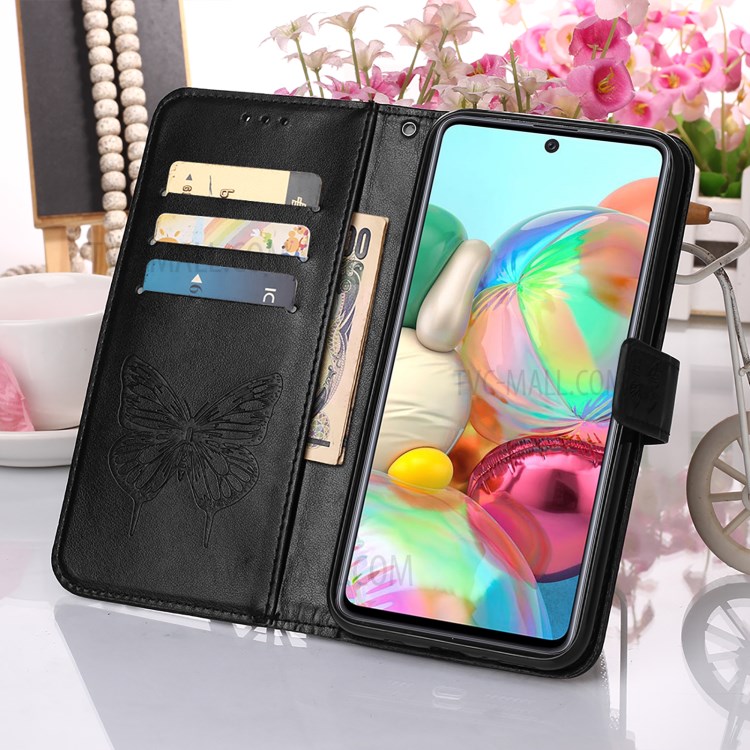 Imprint Butterfly Flower Wallet Stand Leather Case for Samsung Galaxy A71 SM-A715 - Black-9