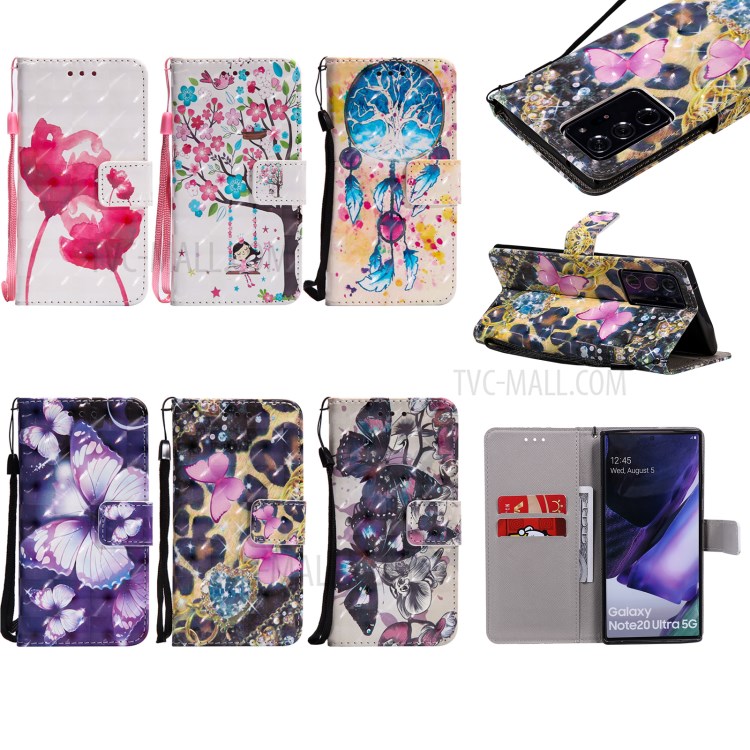 Cassa Del Telefono In Pelle Arredamento Punto Luminoso Modellato Con La Cinghia Per La Galassia Note20 Ultra / Note20 Ultra 5G - Farfalle Viola-11