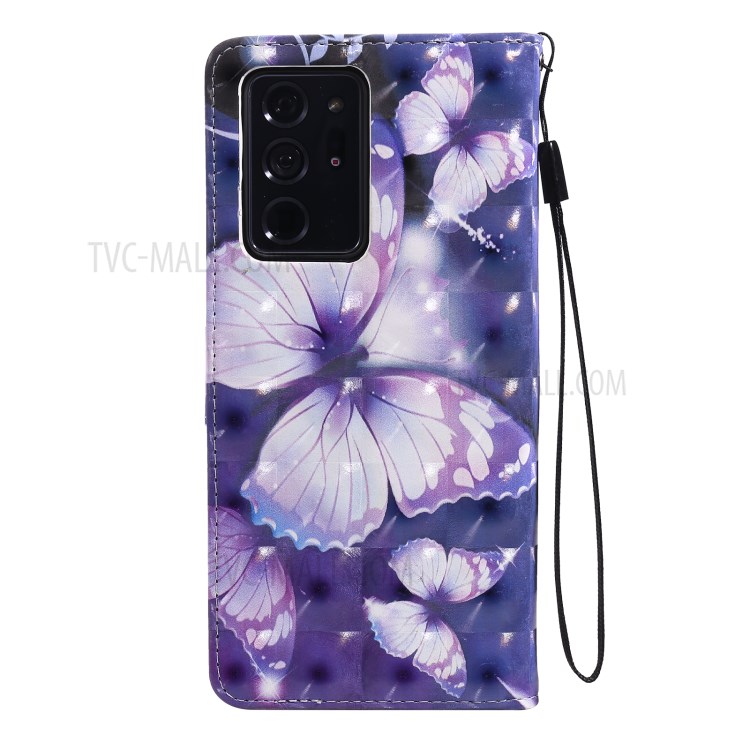 Cassa Del Telefono In Pelle Arredamento Punto Luminoso Modellato Con La Cinghia Per La Galassia Note20 Ultra / Note20 Ultra 5G - Farfalle Viola-3
