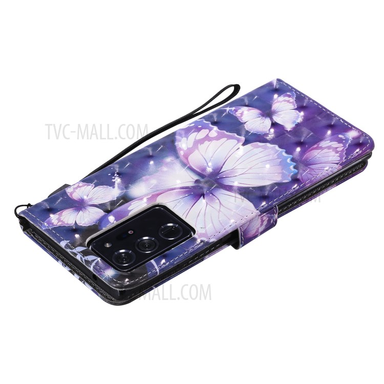 Cassa Del Telefono In Pelle Arredamento Punto Luminoso Modellato Con La Cinghia Per La Galassia Note20 Ultra / Note20 Ultra 5G - Farfalle Viola-6