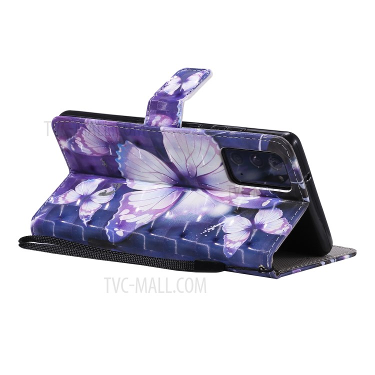 Cassa Del Telefono In Pelle Arredamento Punto Luminoso Modellato Con La Cinghia Per La Galassia Note20 Ultra / Note20 Ultra 5G - Farfalle Viola-7