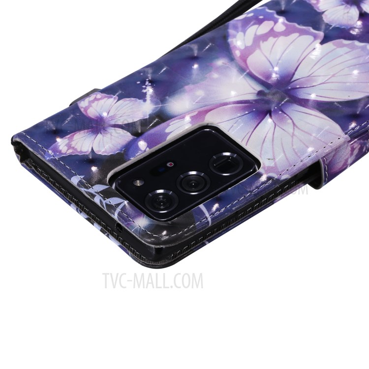 Cassa Del Telefono In Pelle Arredamento Punto Luminoso Modellato Con La Cinghia Per La Galassia Note20 Ultra / Note20 Ultra 5G - Farfalle Viola-8