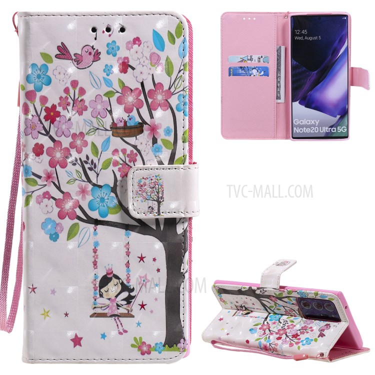 Light Spot Decor Patterned Leather Phone Case with Strap for Samsung Galaxy Note20 Ultra / Note20 Ultra 5G - Colorful Flower Tree-1