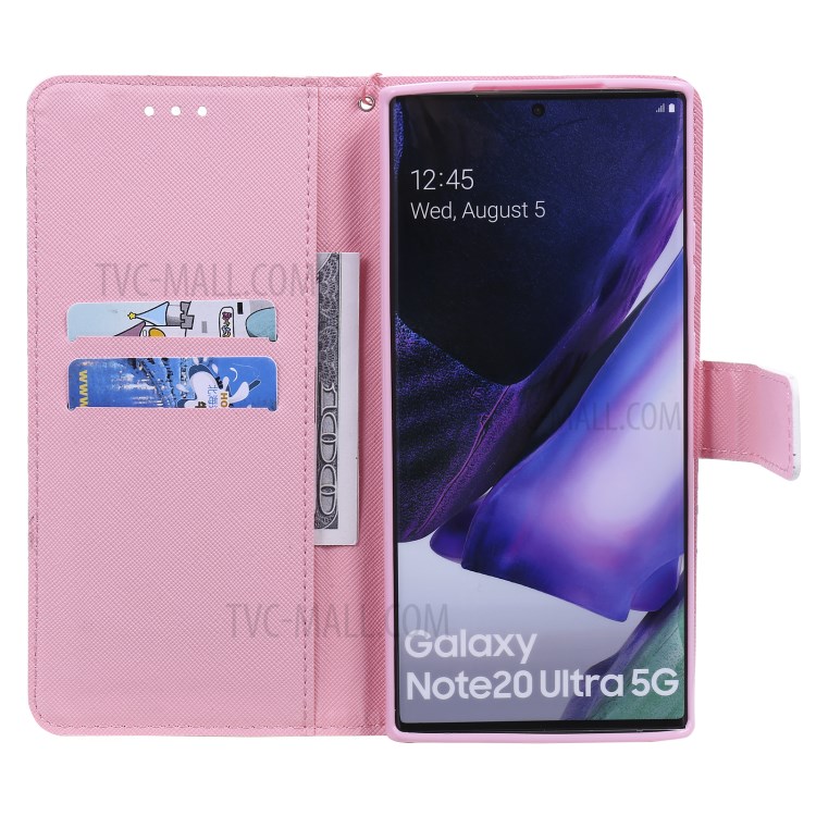 Light Spot Decor Patterned Leather Phone Case with Strap for Samsung Galaxy Note20 Ultra / Note20 Ultra 5G - Colorful Flower Tree-4