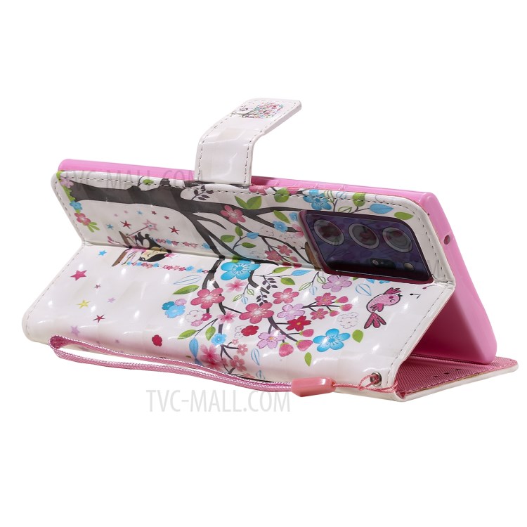 Light Spot Decor Patterned Leather Phone Case with Strap for Samsung Galaxy Note20 Ultra / Note20 Ultra 5G - Colorful Flower Tree-7