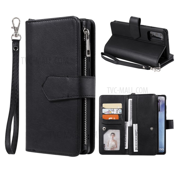 2 in 1 Magnetic Detachable Zipper Leather Wallet Case for Samsung Galaxy Note 20 - Black-1