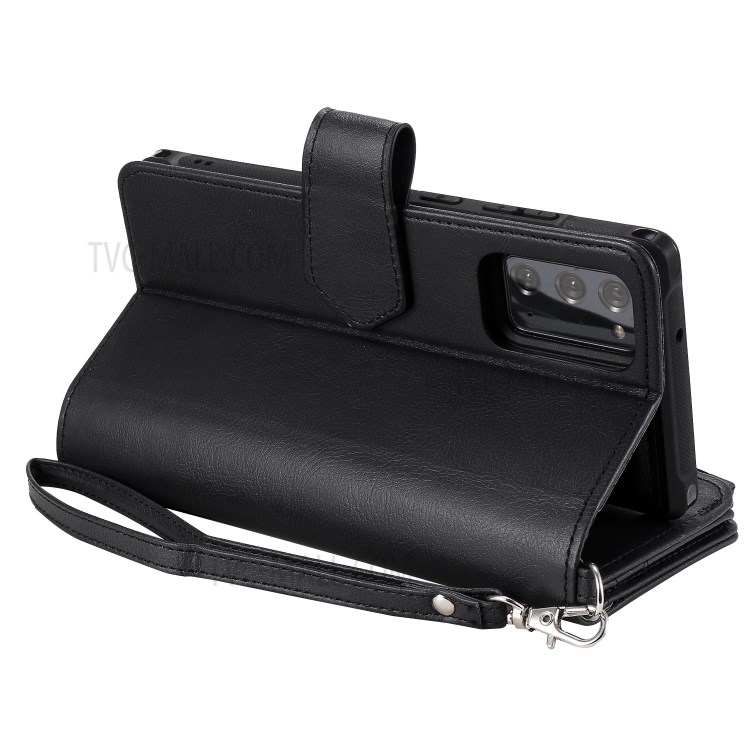 2 in 1 Magnetic Detachable Zipper Leather Wallet Case for Samsung Galaxy Note 20 - Black-11