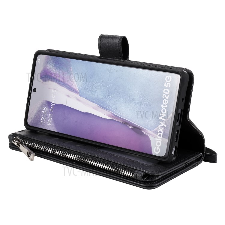 2 in 1 Magnetic Detachable Zipper Leather Wallet Case for Samsung Galaxy Note 20 - Black-12