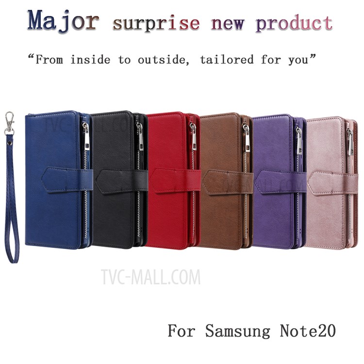 2 in 1 Magnetic Detachable Zipper Leather Wallet Case for Samsung Galaxy Note 20 - Black-14