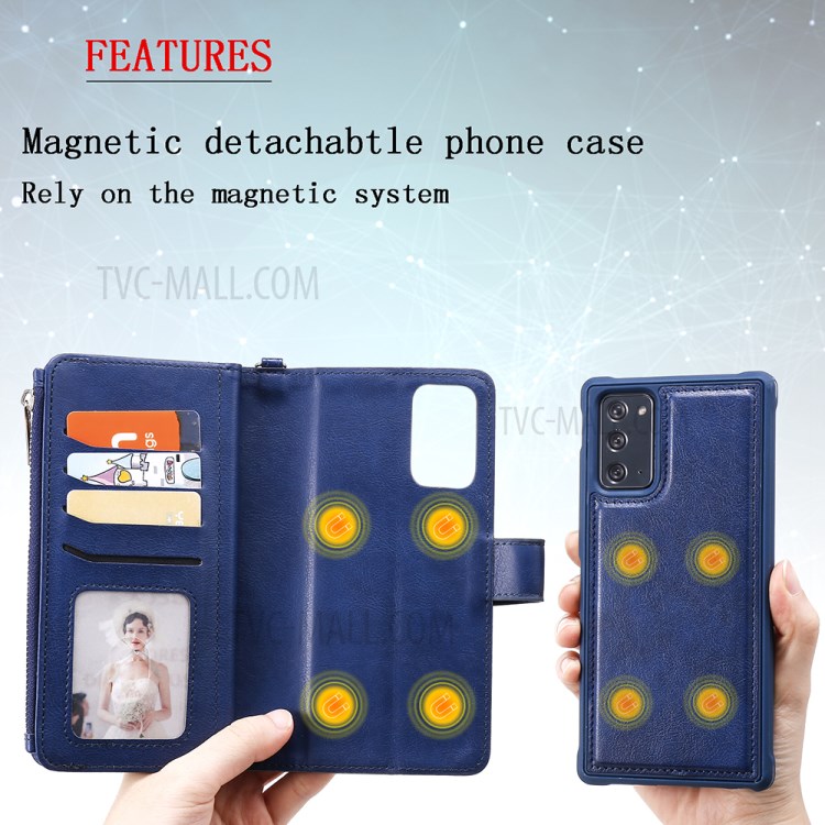 2 in 1 Magnetic Detachable Zipper Leather Wallet Case for Samsung Galaxy Note 20 - Black-16
