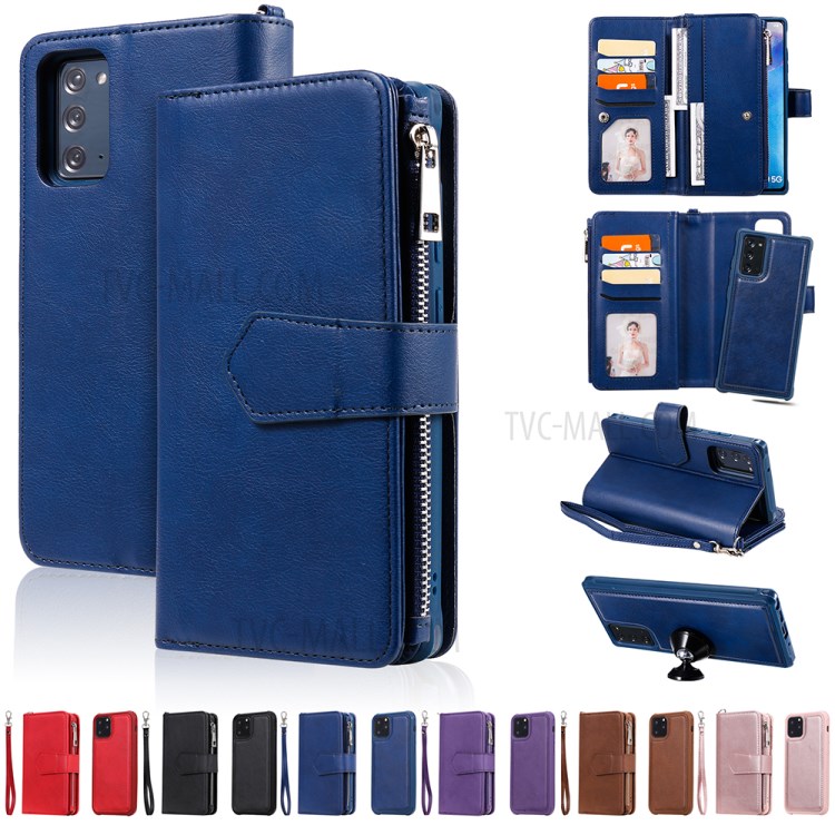 2 in 1 Magnetic Detachable Zipper Leather Wallet Case for Samsung Galaxy Note 20 - Black-19