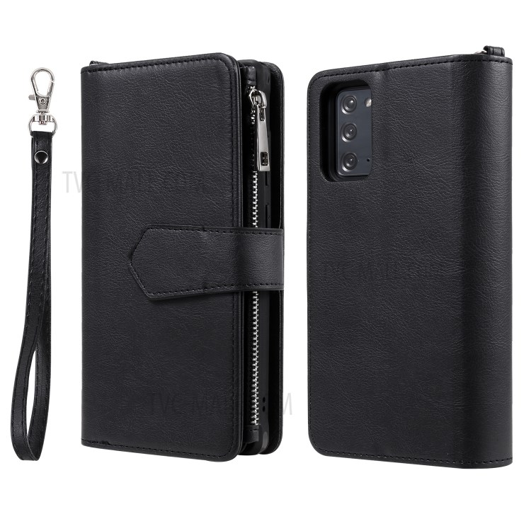 2 in 1 Magnetic Detachable Zipper Leather Wallet Case for Samsung Galaxy Note 20 - Black-2