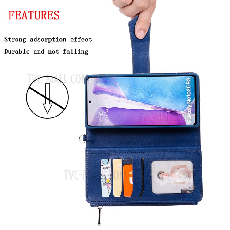 2 in 1 Magnetic Detachable Zipper Leather Wallet Case for Samsung Galaxy Note 20 - Black-20