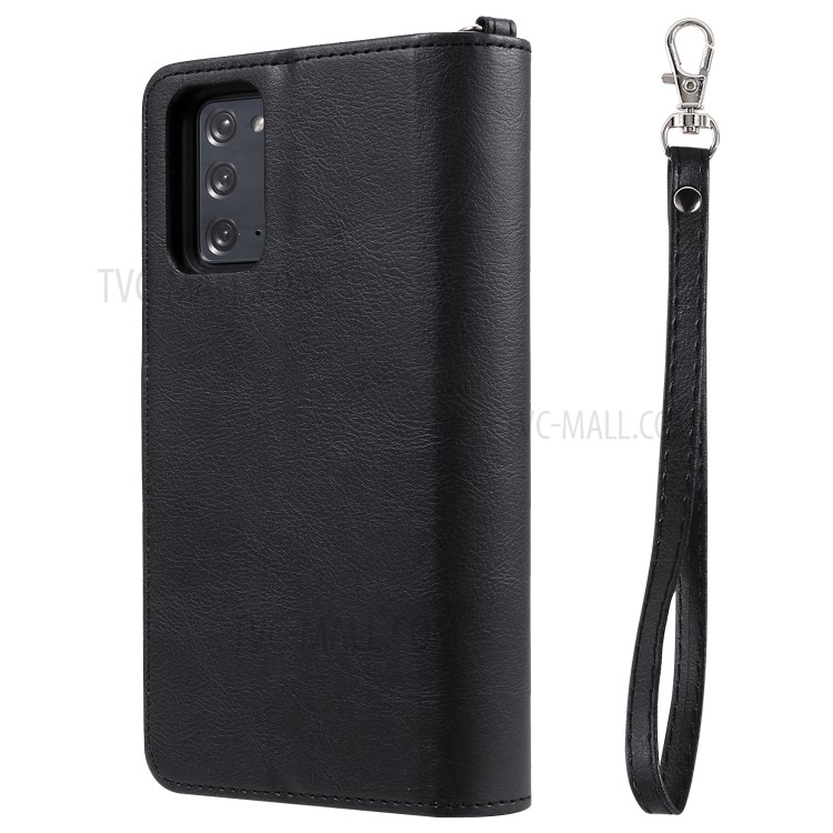 2 in 1 Magnetic Detachable Zipper Leather Wallet Case for Samsung Galaxy Note 20 - Black-5