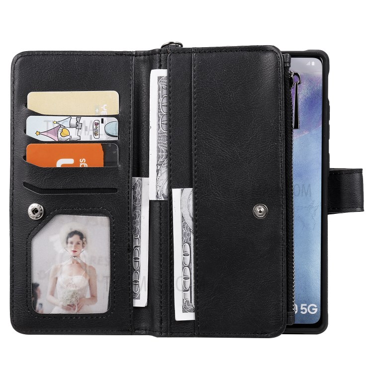 2 in 1 Magnetic Detachable Zipper Leather Wallet Case for Samsung Galaxy Note 20 - Black-8