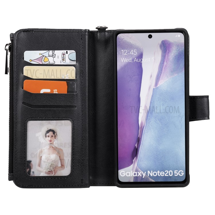 2 in 1 Magnetic Detachable Zipper Leather Wallet Case for Samsung Galaxy Note 20 - Black-9