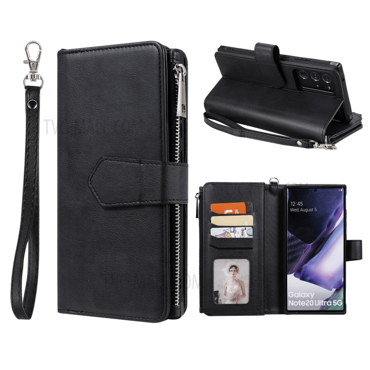 2 In 1 Magnetische Abnehmbaren Reißverschluss Leder Mappenkasten Für Samsung Galaxy Note20 Ultra - Schwarz-1