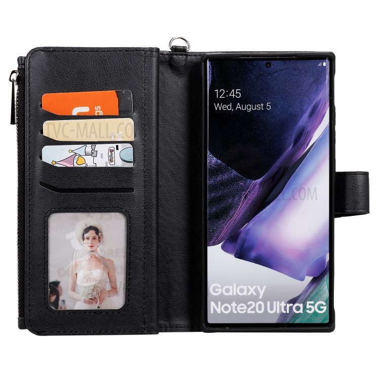 2 In 1 Magnetische Abnehmbaren Reißverschluss Leder Mappenkasten Für Samsung Galaxy Note20 Ultra - Schwarz-10