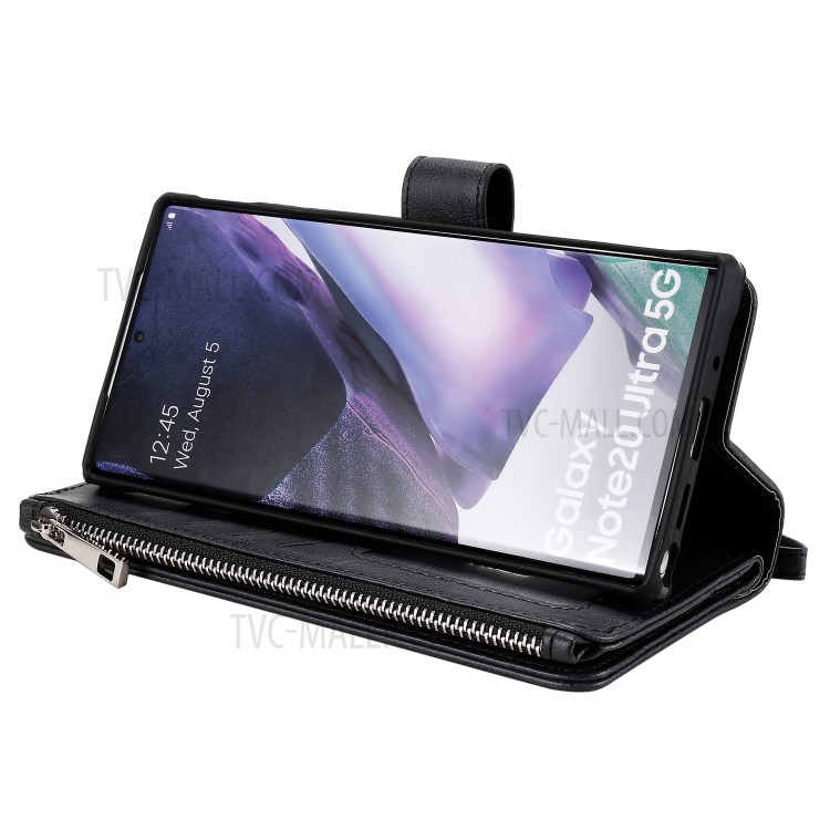 2 In 1 Magnetische Abnehmbaren Reißverschluss Leder Mappenkasten Für Samsung Galaxy Note20 Ultra - Schwarz-12