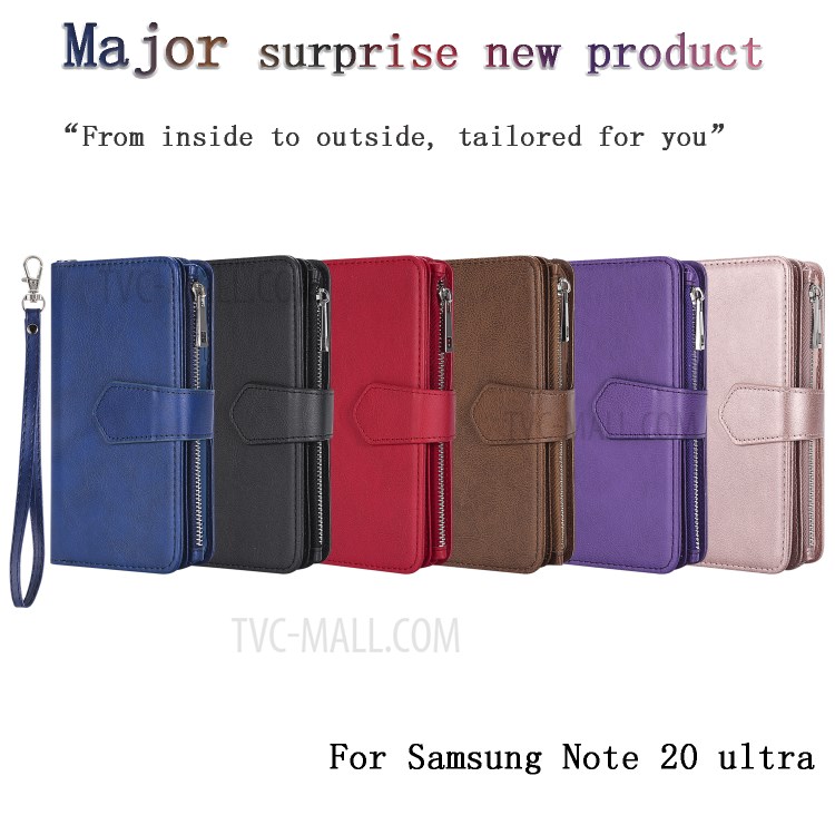 2 In 1 Magnetische Abnehmbaren Reißverschluss Leder Mappenkasten Für Samsung Galaxy Note20 Ultra - Schwarz-15