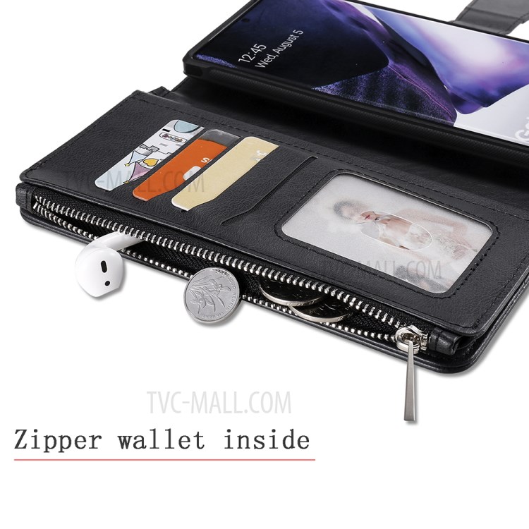 2 In 1 Magnetische Abnehmbaren Reißverschluss Leder Mappenkasten Für Samsung Galaxy Note20 Ultra - Schwarz-16
