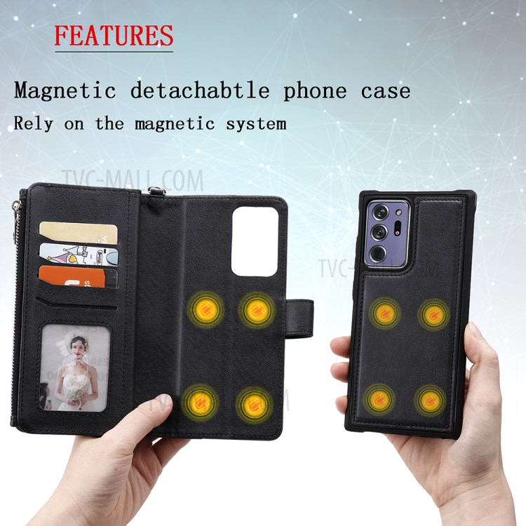 2 In 1 Magnetische Abnehmbaren Reißverschluss Leder Mappenkasten Für Samsung Galaxy Note20 Ultra - Schwarz-17