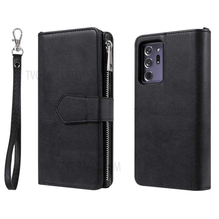 2 In 1 Magnetische Abnehmbaren Reißverschluss Leder Mappenkasten Für Samsung Galaxy Note20 Ultra - Schwarz-2