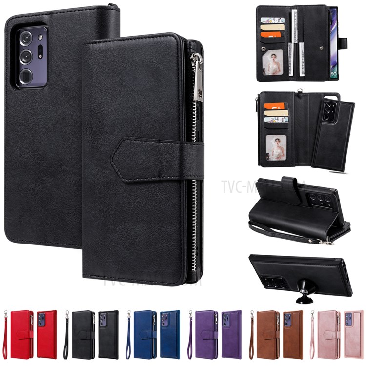 2 In 1 Magnetische Abnehmbaren Reißverschluss Leder Mappenkasten Für Samsung Galaxy Note20 Ultra - Schwarz-20