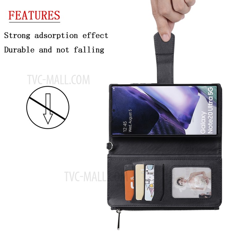 2 In 1 Magnetische Abnehmbaren Reißverschluss Leder Mappenkasten Für Samsung Galaxy Note20 Ultra - Schwarz-21