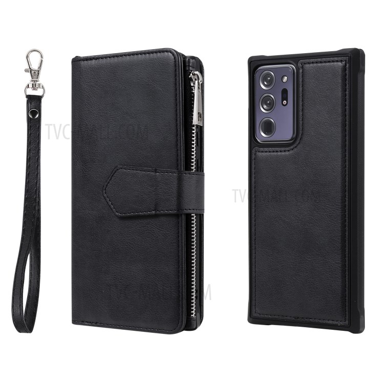2 In 1 Magnetische Abnehmbaren Reißverschluss Leder Mappenkasten Für Samsung Galaxy Note20 Ultra - Schwarz-3