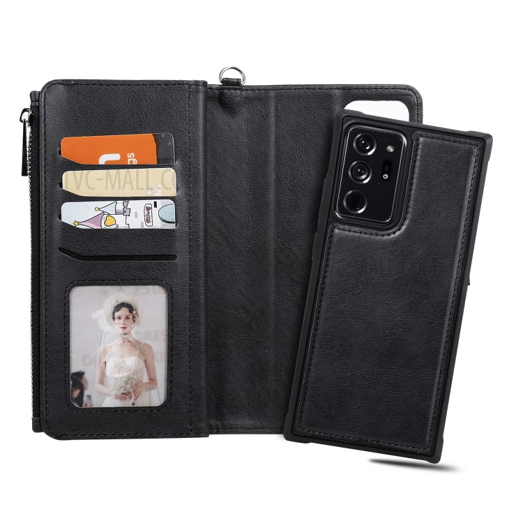 2 In 1 Magnetische Abnehmbaren Reißverschluss Leder Mappenkasten Für Samsung Galaxy Note20 Ultra - Schwarz-8