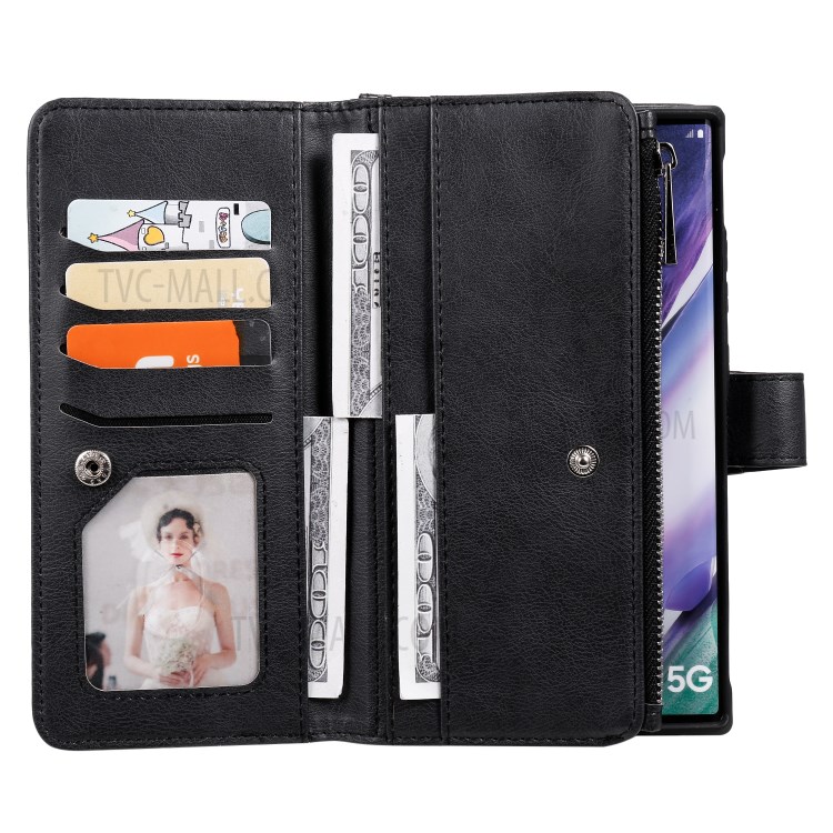 2 In 1 Magnetische Abnehmbaren Reißverschluss Leder Mappenkasten Für Samsung Galaxy Note20 Ultra - Schwarz-9