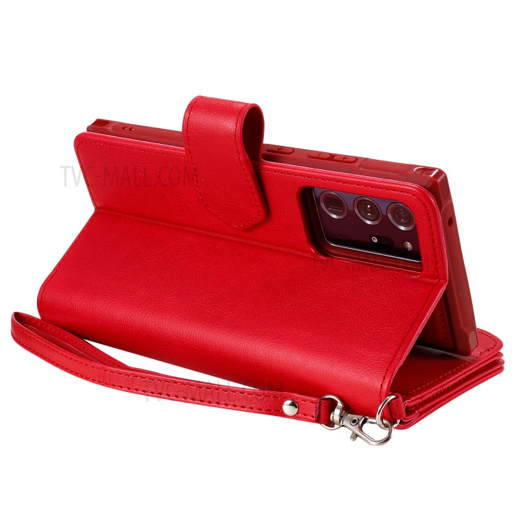 2 in 1 Magnetic Detachable Zipper Leather Wallet Case for Samsung Galaxy Note20 Ultra - Red-11