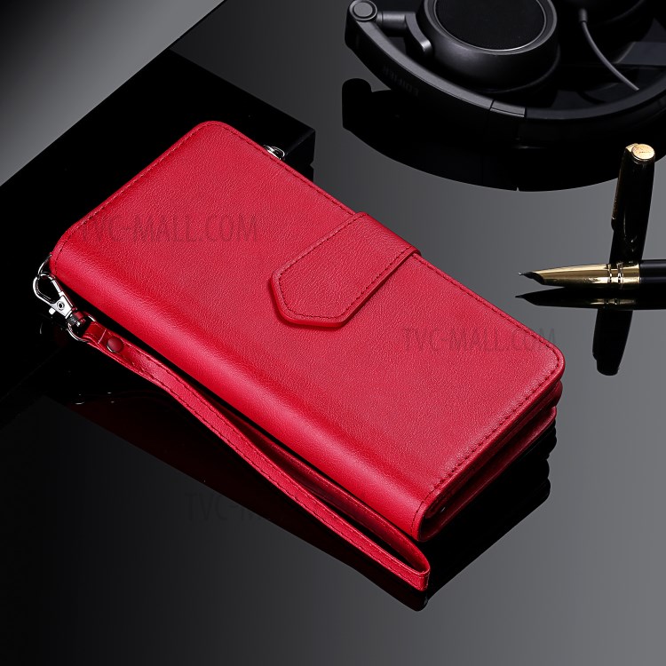2 in 1 Magnetic Detachable Zipper Leather Wallet Case for Samsung Galaxy Note20 Ultra - Red-14