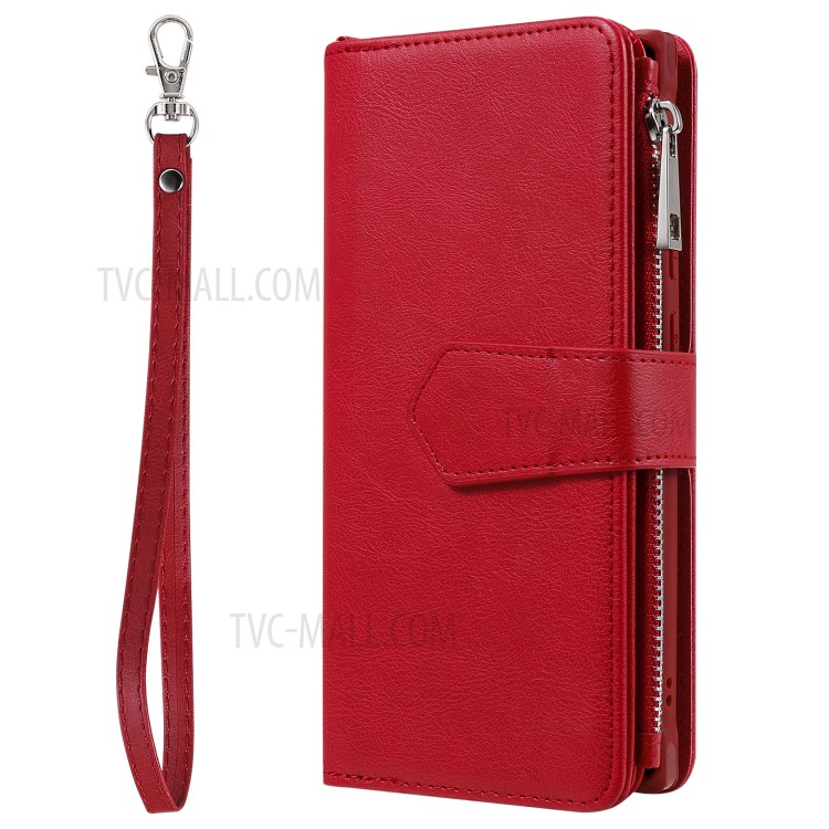 2 in 1 Magnetic Detachable Zipper Leather Wallet Case for Samsung Galaxy Note20 Ultra - Red-4
