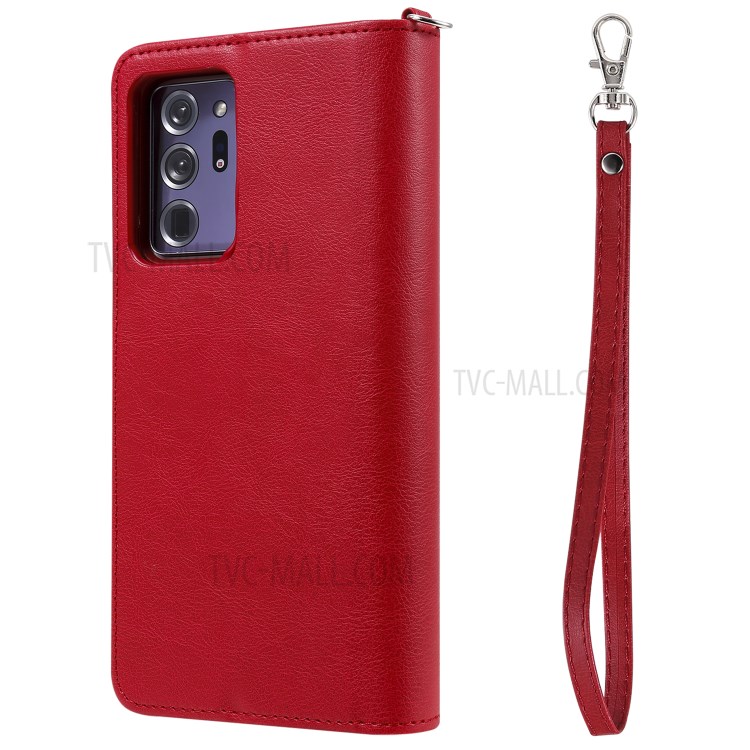 2 in 1 Magnetic Detachable Zipper Leather Wallet Case for Samsung Galaxy Note20 Ultra - Red-5