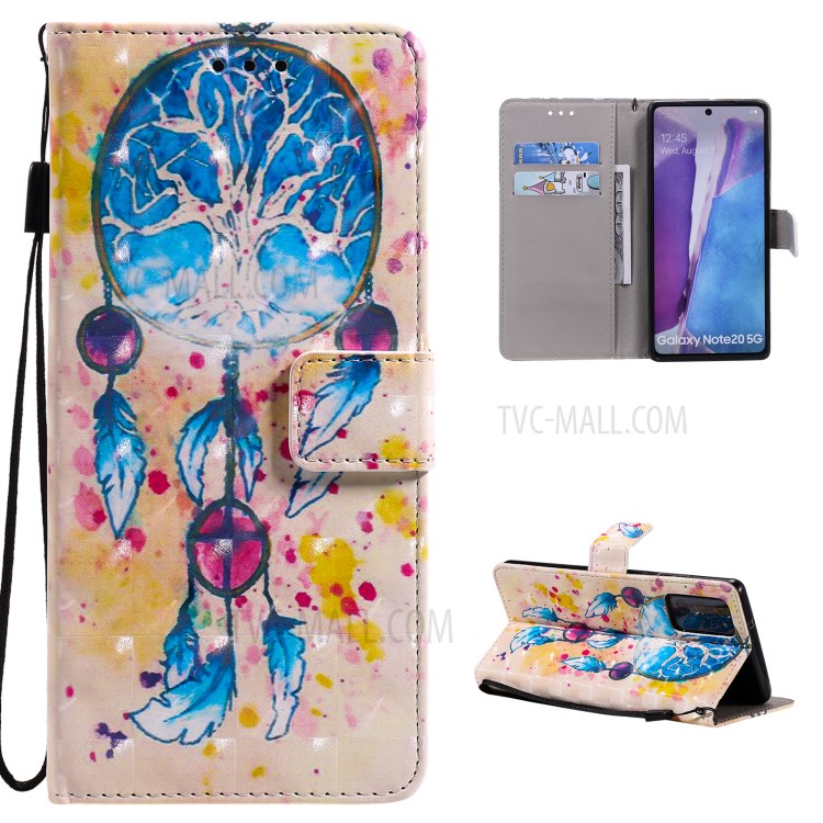 Light Spot Decor Patterned Wallet Stand Leather Shell for Samsung Galaxy Note 20/Note 20 5G with Lanyard - Dream Catcher-1