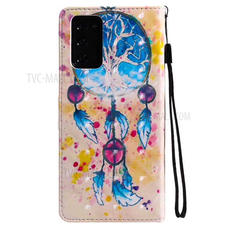 Light Spot Decor Patterned Wallet Stand Leather Shell for Samsung Galaxy Note 20/Note 20 5G with Lanyard - Dream Catcher-3
