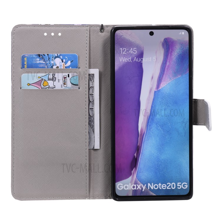 Light Spot Decor Patterned Wallet Stand Leather Shell for Samsung Galaxy Note 20/Note 20 5G with Lanyard - Dream Catcher-4
