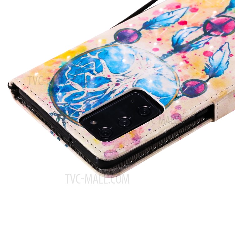 Light Spot Decor Patterned Wallet Stand Leather Shell for Samsung Galaxy Note 20/Note 20 5G with Lanyard - Dream Catcher-8