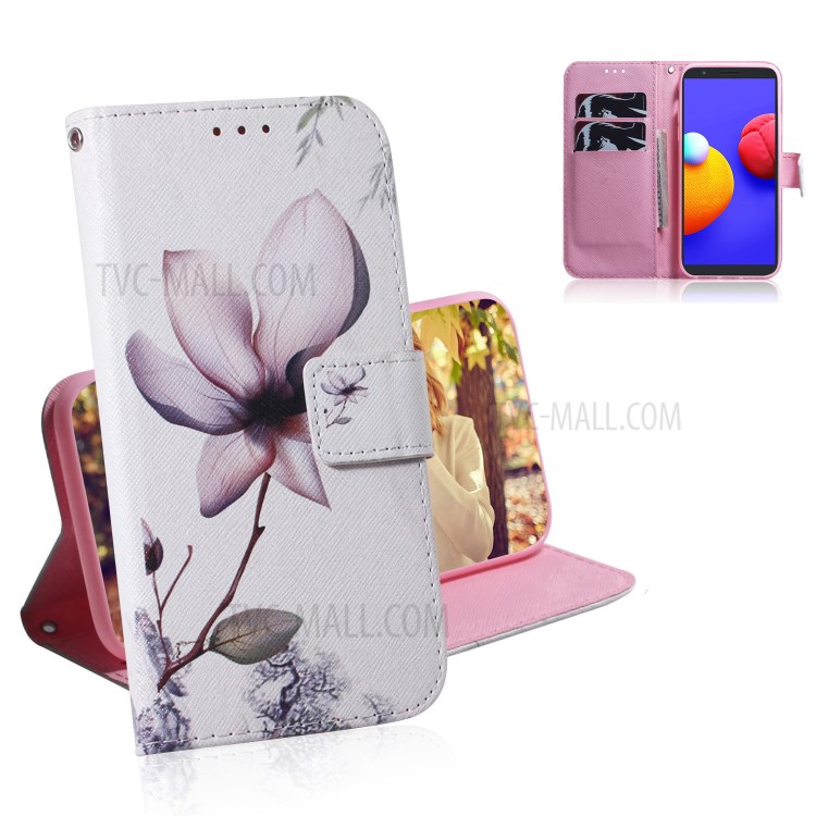 Pattern Printing Wallet Leather Tablet Case for Samsung Galaxy A01 Core - Flower-1