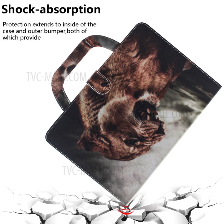 Hand-held Pattern Printing Stand Flip Leather Case for Samsung Galaxy Tab A7 10.4 (2020) - Lion-4