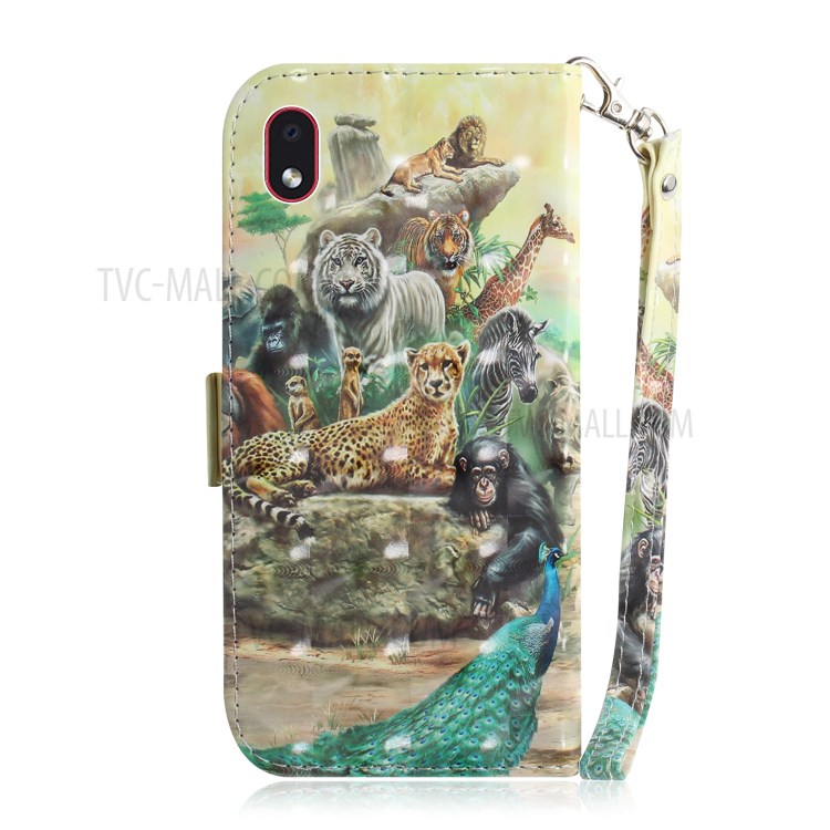 Light Spot Decor Pattern Printing Wallet Stand Leather Phone Cover with Strap for Samsung Galaxy A01 Core - Animal Kingdom-3