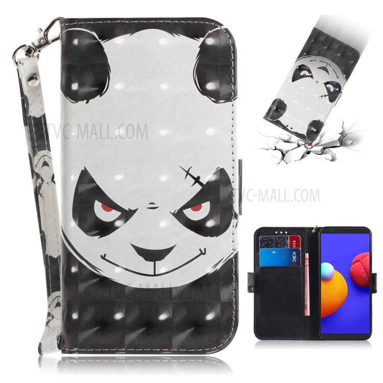 Light Spot Decor Pattern Printing Wallet Stand Leather Phone Cover with Strap for Samsung Galaxy A01 Core - Panda-1