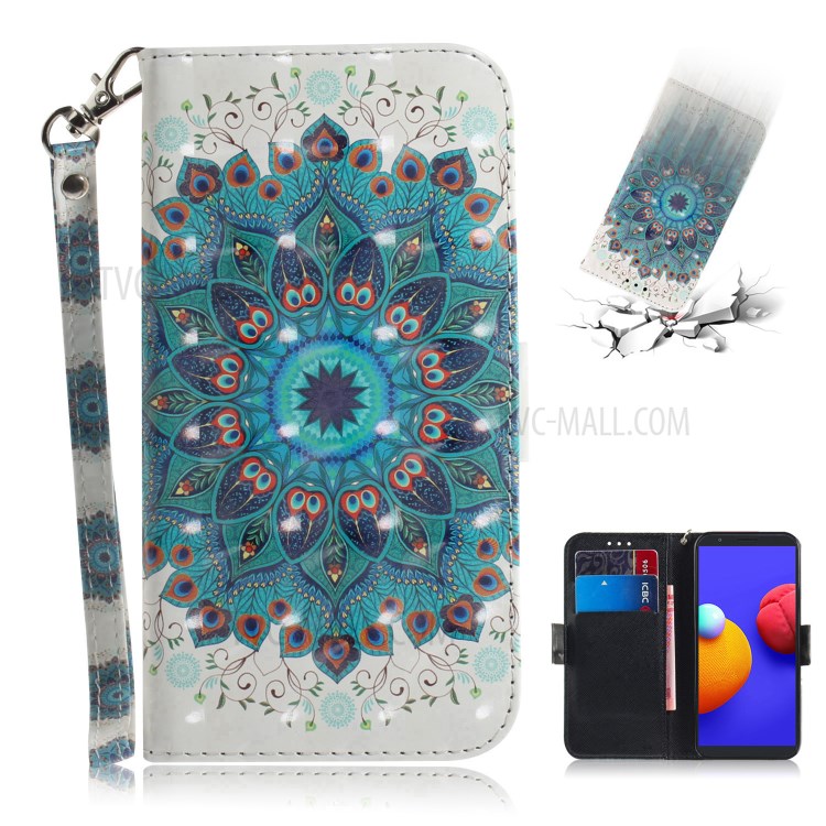 Light Spot Decor Pattern Printing Wallet Stand Leather Phone Cover with Strap for Samsung Galaxy A01 Core - Malanda Flower-1