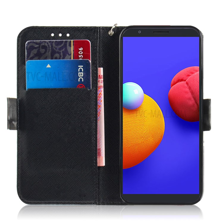 Light Spot Decor Pattern Printing Wallet Stand Leather Phone Cover with Strap for Samsung Galaxy A01 Core - Malanda Flower-6